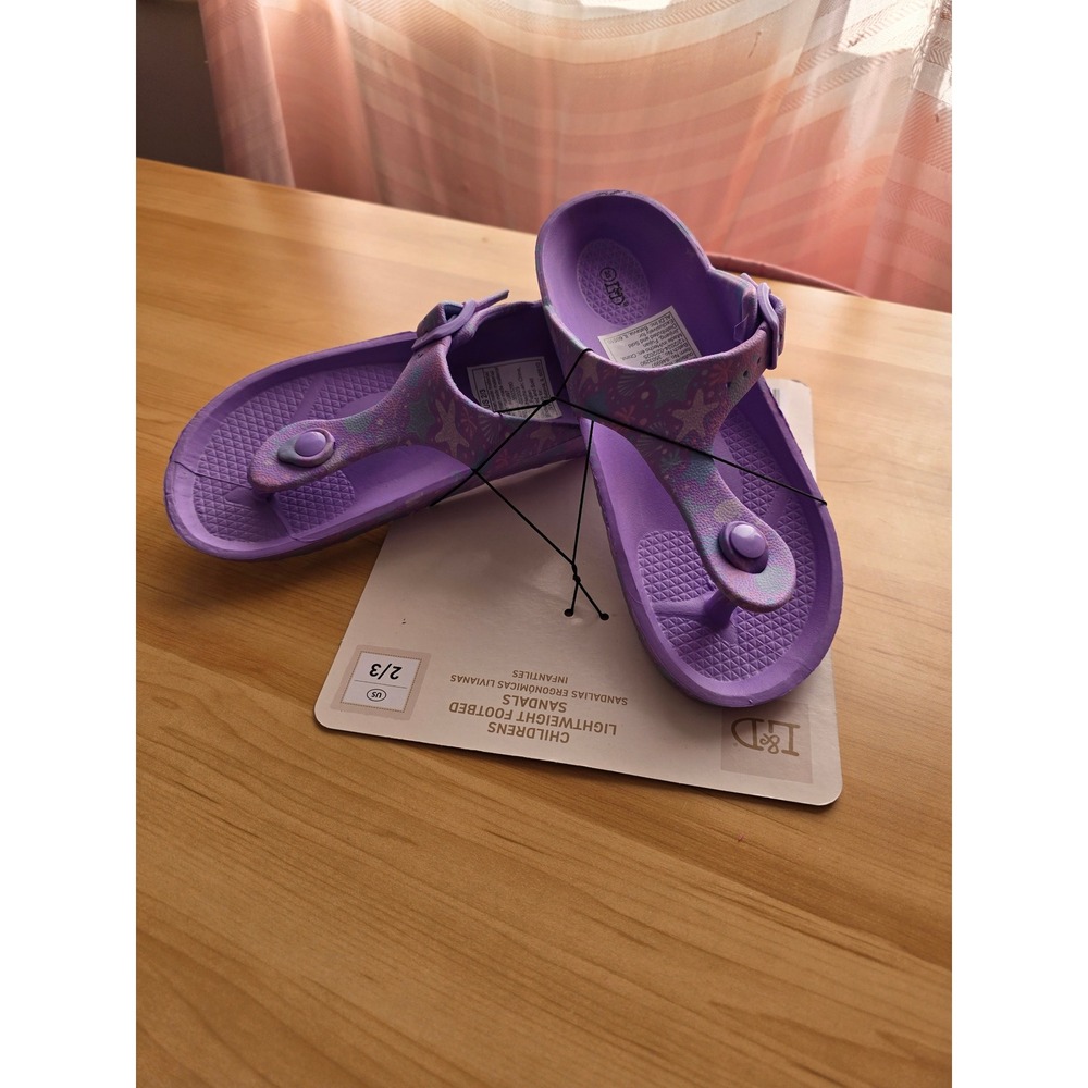 L&D Childrens Lightweight Footbed Sandals Purple Starfish Print Size 2/3 NEW